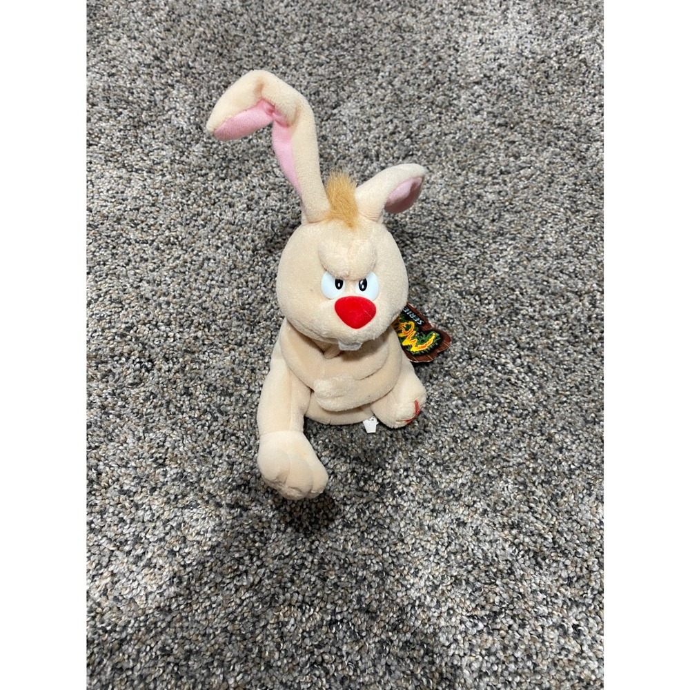Vintage 1998 Meanies Series 2 Splat the Roadkill Rabbit Plush Toy Tan Bunny Tag